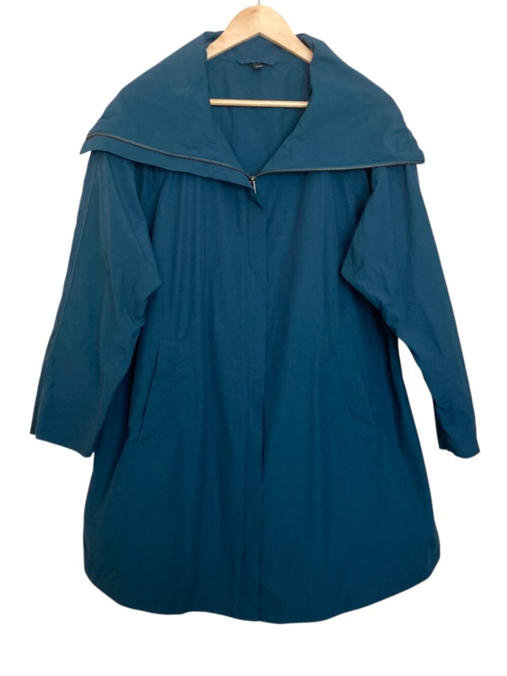 EILEEN FISHER Organic Cotton Nylon Zip Up All Weather Coat Teal Blue